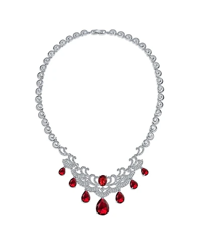 Bling Jewelry Estate Art Deco Style Emerald Green Cz Cubic Zirconia Dangling Teardrops Statement Necklace