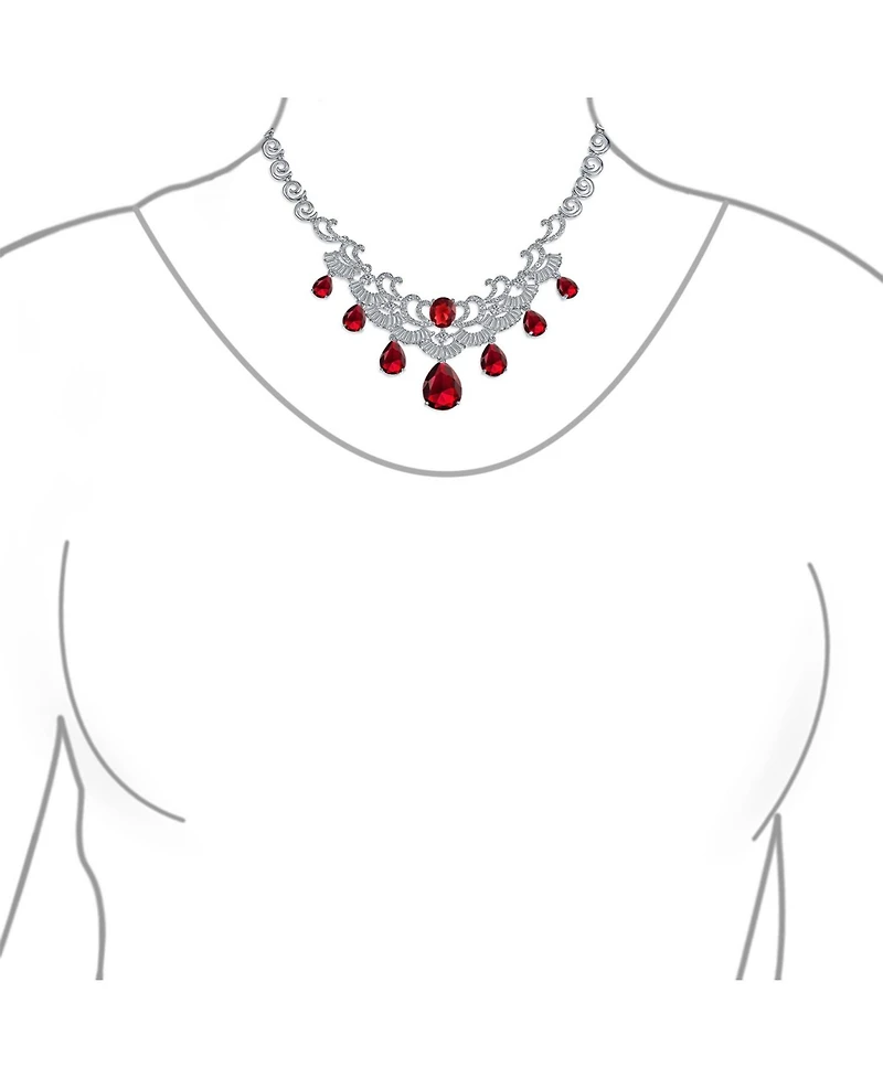 Bling Jewelry Estate Art Deco Style Emerald Green Cz Cubic Zirconia Dangling Teardrops Statement Necklace