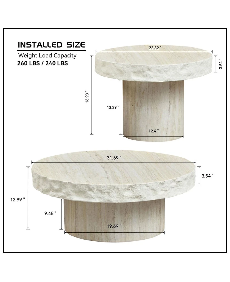 Streamdale Furniture Set of 2 Faux Mars Textural Pattern Coffee Tables, No Assembly Required