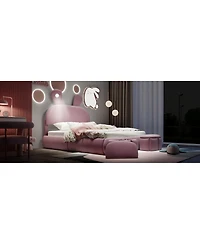 Streamdale Furniture Upholstered Platform Bed with Cartoon Ear Headboard and Light