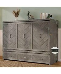 Streamdale Furniture Pine Wood Murphy Cabinet Bed with Usb Charging Station