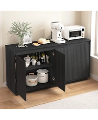 Streamdale Furniture 4-Door Wood Sideboard Buffet Cabinet with Power Outlet and Wavy Texture