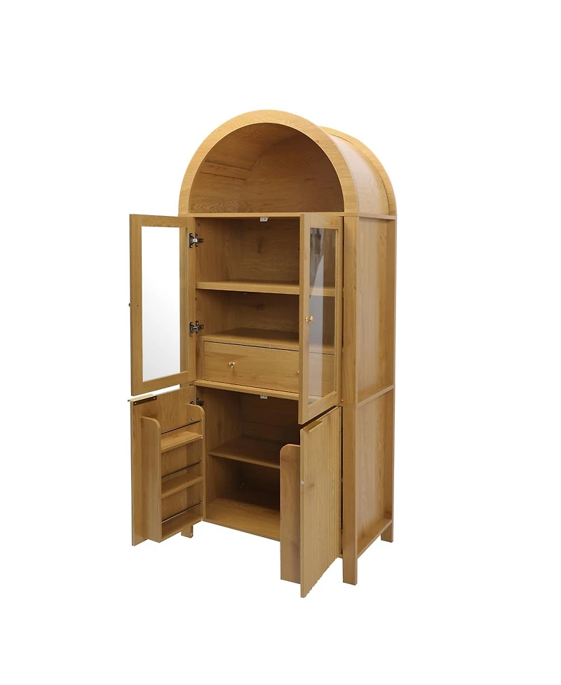 Streamdale Furniture 71" Fluted Arched Pantry Cabinet with Adjustable Shelves and Glass Door