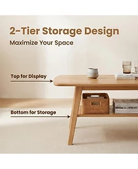 Streamdale Furniture Mid-Century Modern Solid Oak Coffee Table with Storage Shelf