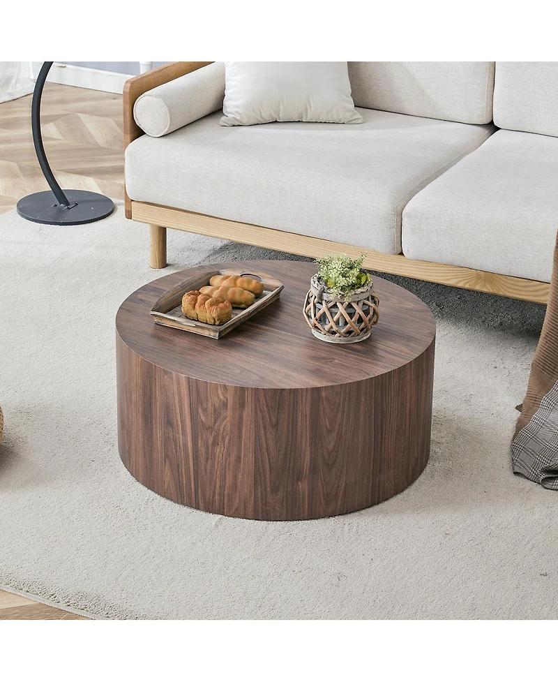 Streamdale Furniture Simple Deep Walnut Cylindrical Coffee Table, 23.6" x 11.8