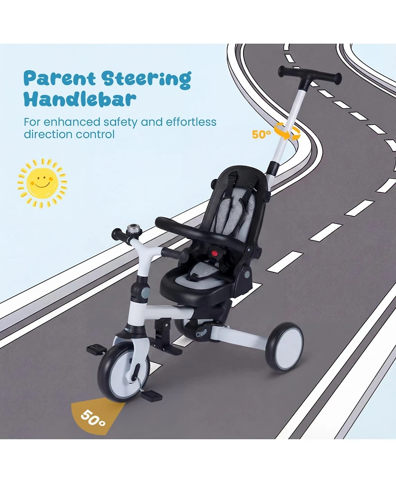Slickblue Toddler Tricycle 8-in-1 with Push Handle and Canopy