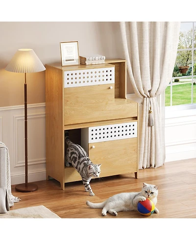 Streamdale Furniture 2-in-1 Cat Litter Box Enclosure Side Table with Storage