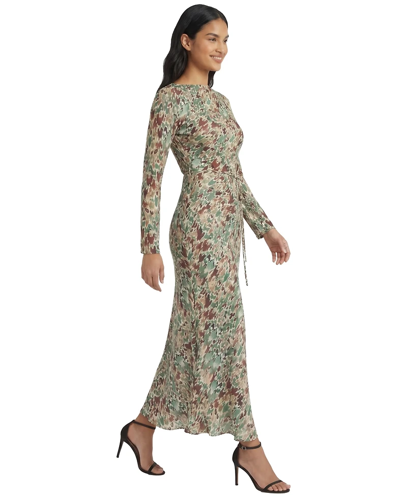 Donna Morgan Women's Boat Neck Long Sleeve Fitted Midi Dress