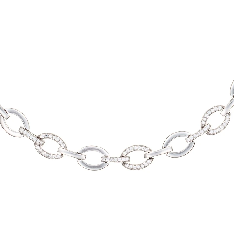 Genevive Brilliant Gold Plated Micro Cz Pave Oval Link Necklace