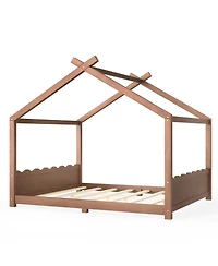 Streamdale Furniture House Floor Bed with Support Slats, Solid Wood Frame