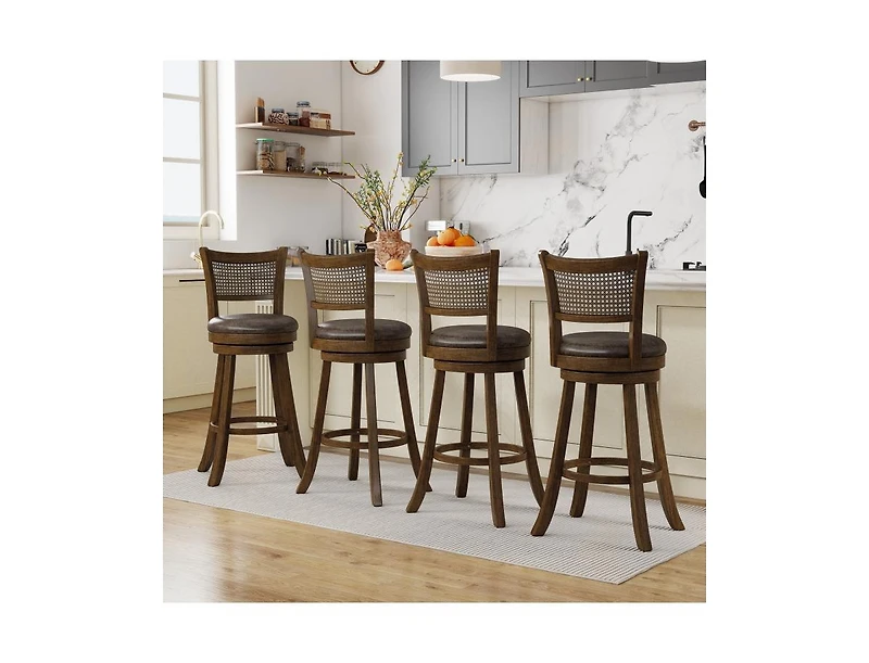Slickblue Set of 2 Swivel Counter Height Bar Stools with Rattan Backrest and Footrest