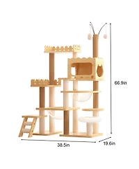 Streamdale Furniture 66.9" Modern Wood Cat Tree with Sisal Scratching Posts and Acrylic Hammock