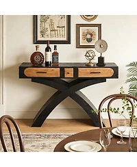 Streamdale Furniture Ashwood Veneered Cross-Leg Console Table with Two Drawers