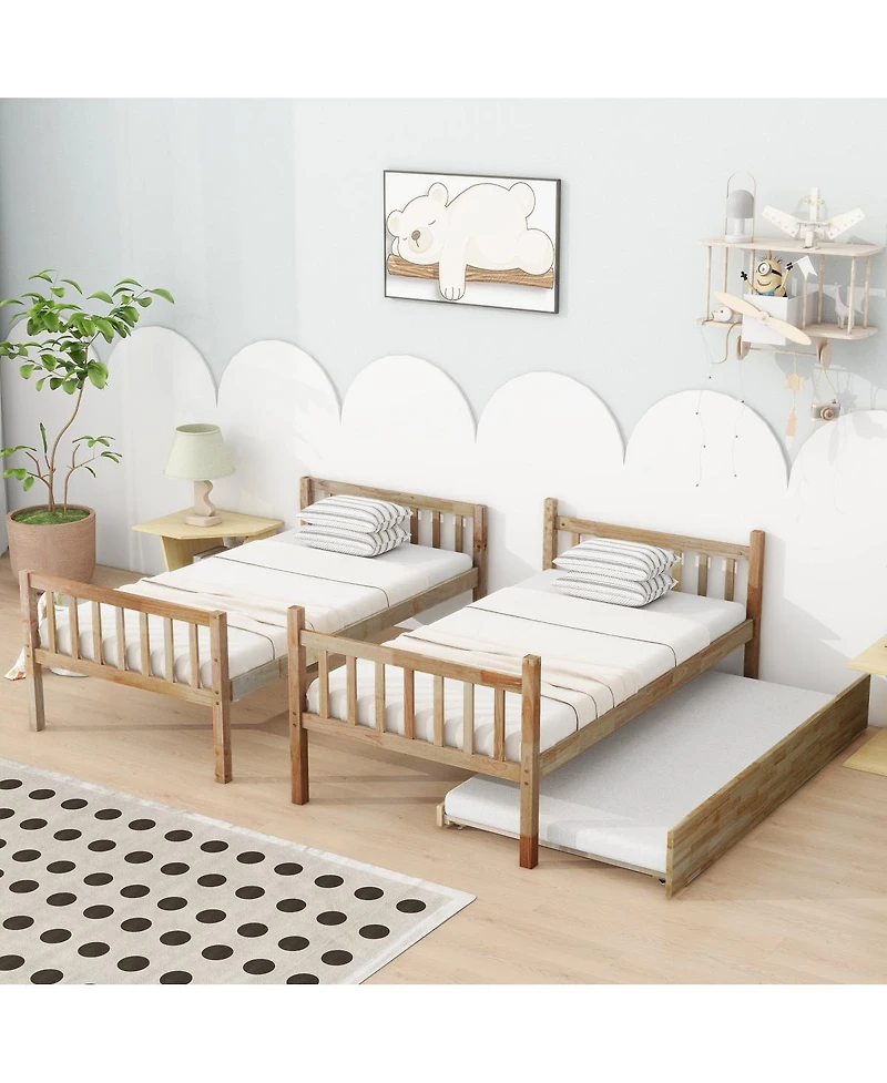Streamdale Furniture Rubber Wood Bunk Bed with Trundle, Convertible to 2 Beds
