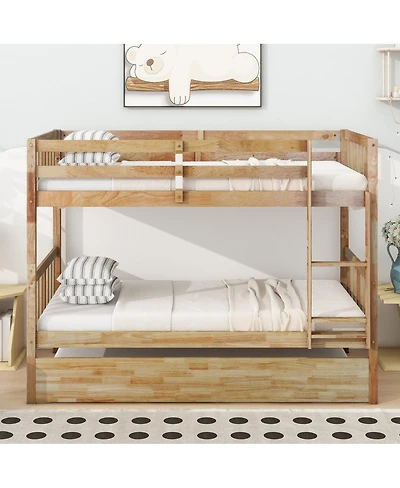 Streamdale Furniture Rubber Wood Bunk Bed with Trundle, Convertible to 2 Beds