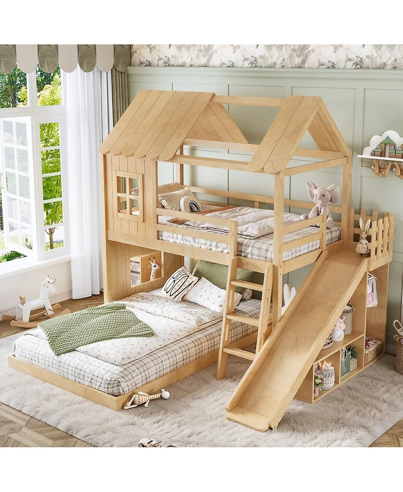 Streamdale Furniture Full House Bunk Bed with Storage, Wardrobe, and Slide