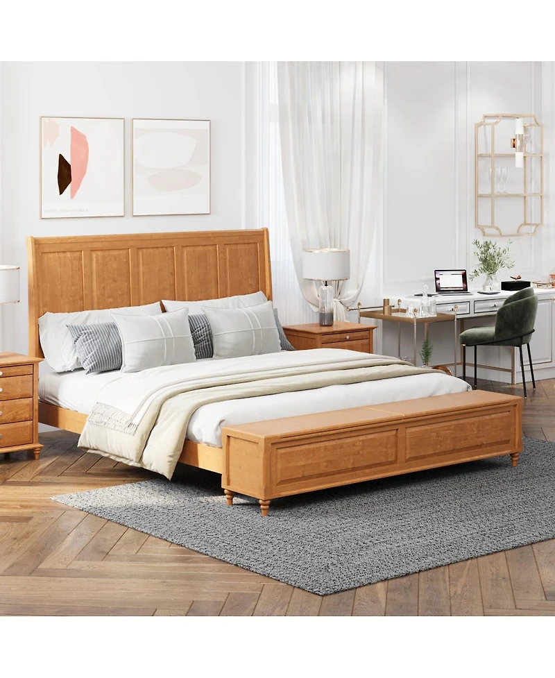Streamdale Furniture Bed Frame with Tall Headboard, Storage Bench, and Wood Sleigh Design