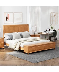 Streamdale Furniture Bed Frame with Tall Headboard, Storage Bench, and Wood Sleigh Design