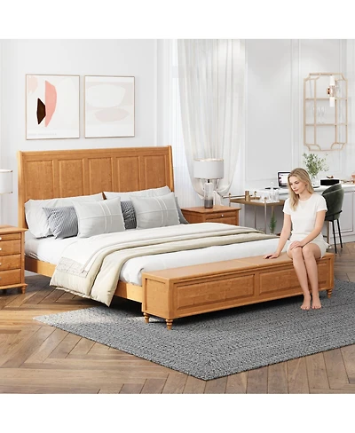 Streamdale Furniture Bed Frame with Tall Headboard, Storage Bench, and Wood Sleigh Design