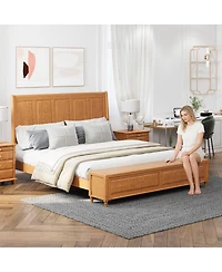 Streamdale Furniture Bed Frame with Tall Headboard, Storage Bench, and Wood Sleigh Design