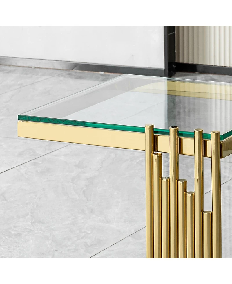 Streamdale Furniture 2-Piece Gold Tempered Glass Coffee Table Set with Stainless Steel Frame
