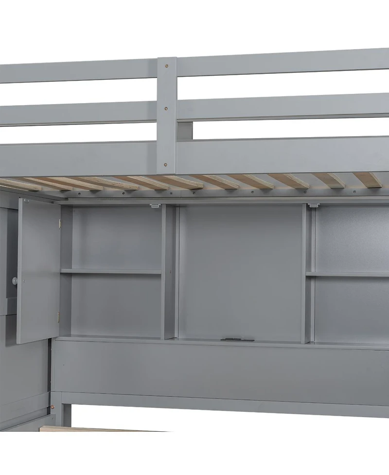 Streamdale Furniture over Full Bunk Bed with Storage Stairs, Wardrobe, Usb