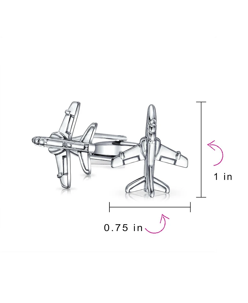 Bling Jewelry Men's Pilot Military Jet Airplane Shirt Cufflinks Silver Tone Stainless Steel