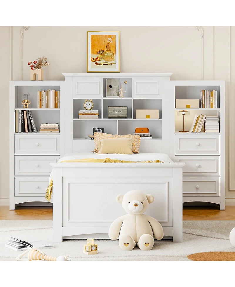 Streamdale Furniture Wood Platform Bed with Vertical Cabinet and 8 Drawers