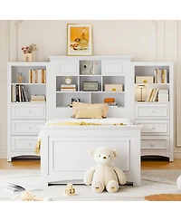 Streamdale Furniture Wood Platform Bed with Vertical Cabinet and 8 Drawers