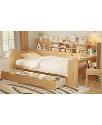 Streamdale Furniture Wooden Daybed with Storage Shelves, Drawers, and Study Desk