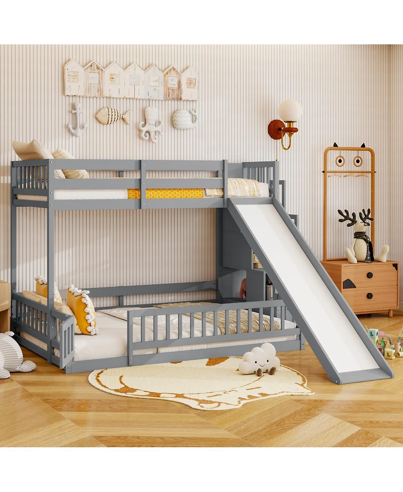 Streamdale Furniture Full Bunk Bed with Slide, Storage Staircase, and Guardrails,
