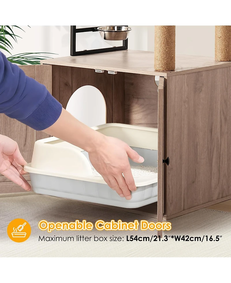 Streamdale Furniture Modern Cat Tree with Litter Box Enclosure and Scratching Posts