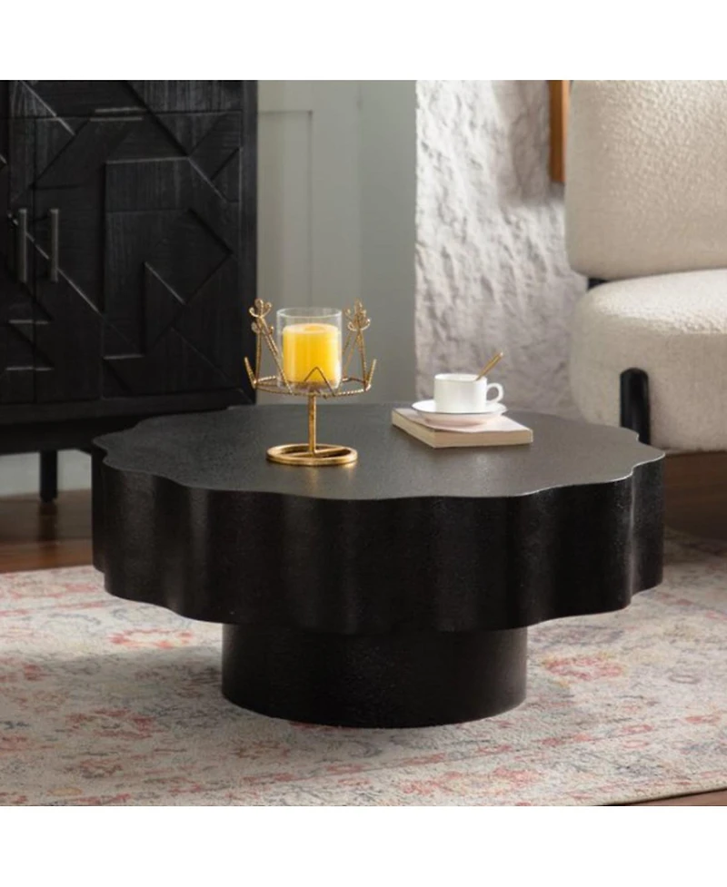 Streamdale Furniture Scalloped Black Coffee Table: Unique Wave-Edge Elegant Focal Piece