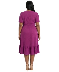 London Times Plus Surplice Neck Ruffle Wrap Dress