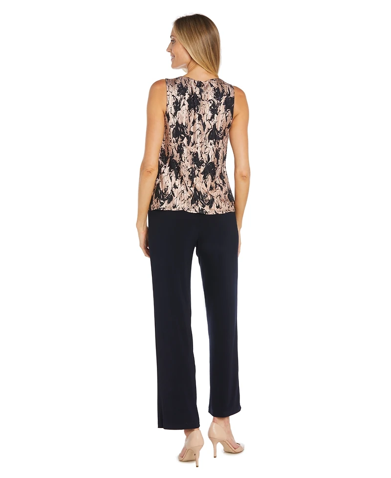 R & M Richards Women's 3-Pc. Metallic Jacquard Jacket, Tank Top Pant Set