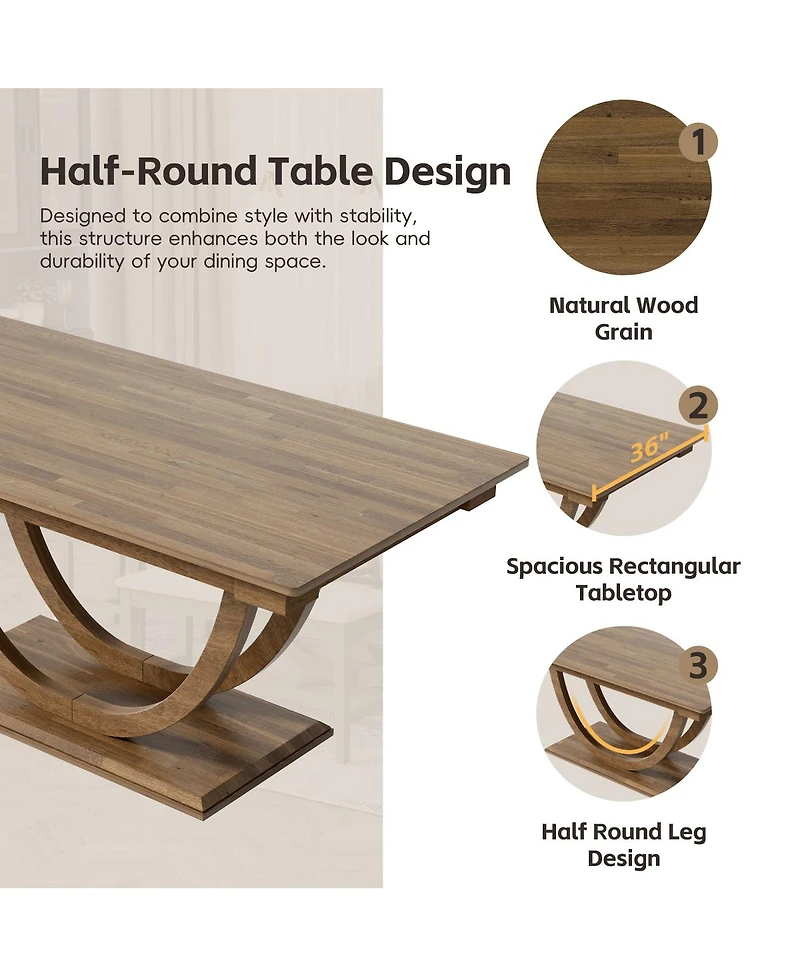 Streamdale Furniture 6 Piece Wood Half Round Dining Table Set with Bench and 4 Chairs