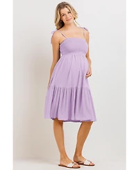 Hello Miz Maternity Tiered Smocked Sundress with Tie Straps