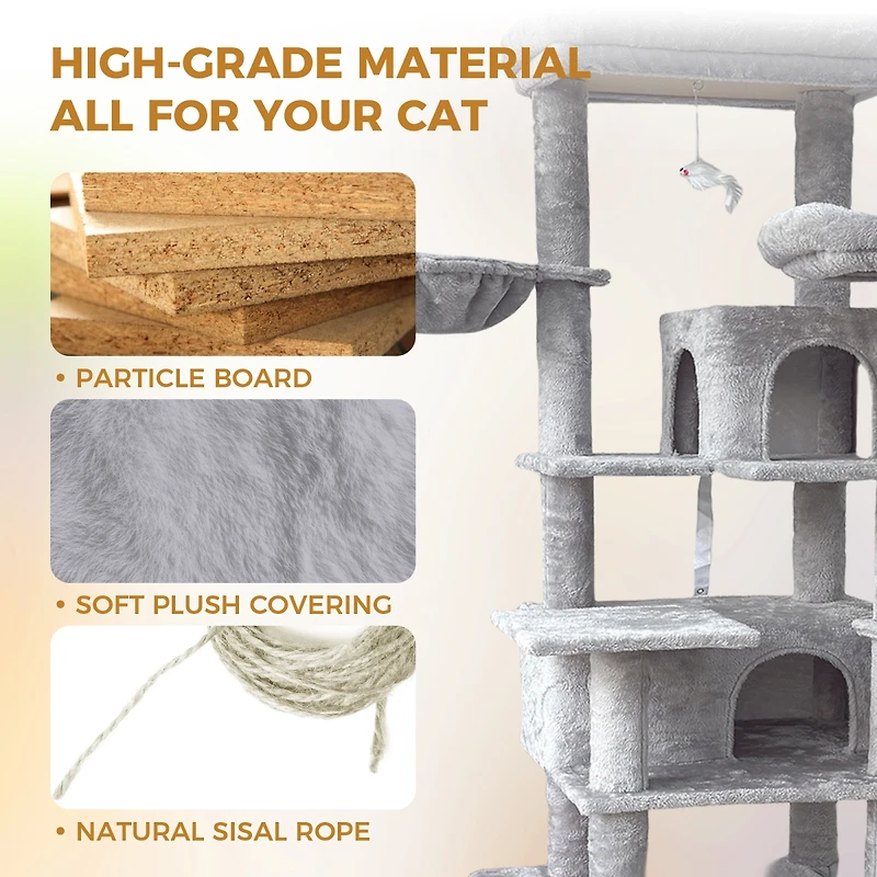 Streamdale Furniture 68 inches Multi-Level Cat Tree with Hammocks, Cave, and Scratching Posts