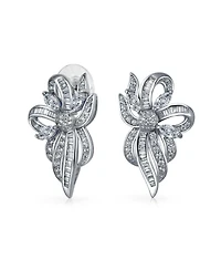 Bling Jewelry Vintage Style White Ribbon Bow Drop Stud Earrings Cz Silver Plated