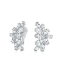 Bling Jewelry Cocktail Marquise Cubic Zirconia Cz Clusters Leaf Clip On Earrings Non Pierced Ears Silver Plated