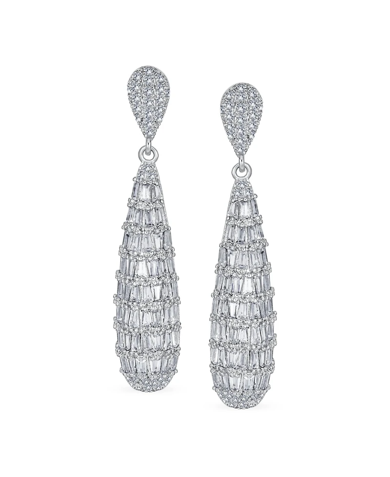 Bling Jewelry Bridal Cubic Zirconia Pave Cz Elongated Teardrop Statement Chandelier Earrings Silver Plated