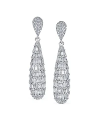 Bling Jewelry Bridal Cubic Zirconia Pave Cz Elongated Teardrop Statement Chandelier Earrings Silver Plated