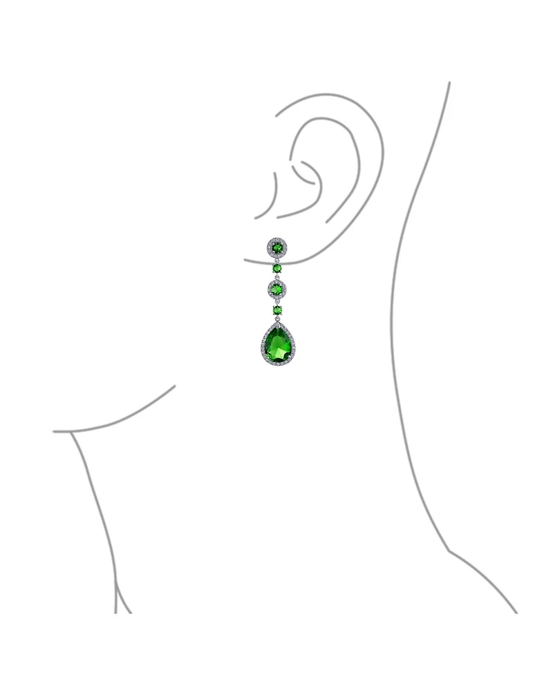 Bling Jewelry Cocktail Fashion Cubic Zirconia Halo Emerald Green Cz Large Statement Teardrop Chandelier Earrings