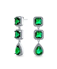 Bling Jewelry Cocktail Fashion Cubic Zirconia Halo Emerald Green Cz Large Statement Teardrop Chandelier Earrings