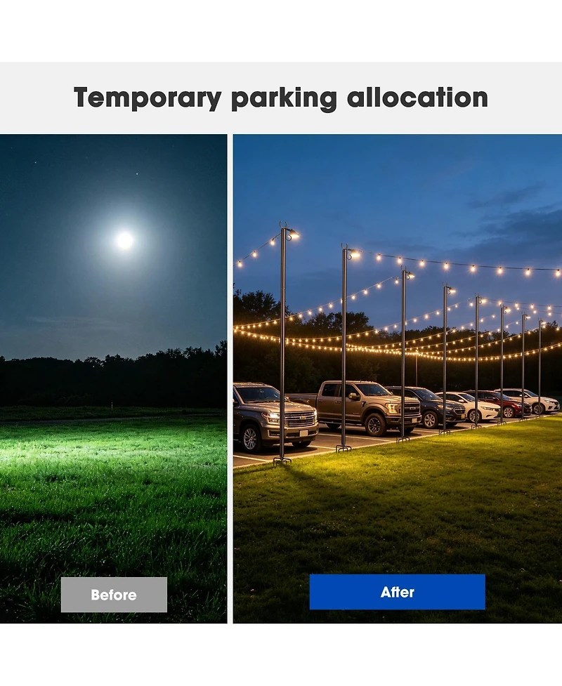 Yescom 10' String Light Poles for Outside Event Temporary Parking Lot, 8pcs Aluminum Forked Outdoor Light Post with Hook