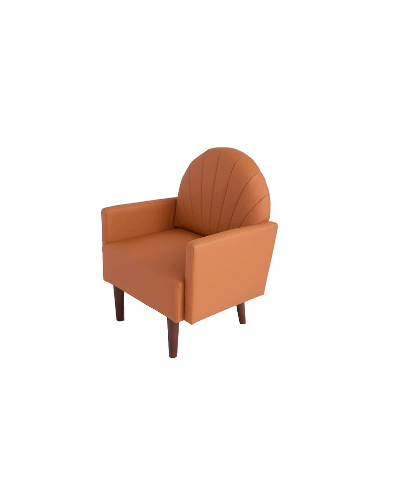 Streamdale Furniture Contemporary Shell-Shaped Pu Leather Armchair with Wooden Legs