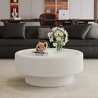 Streamdale Furniture 31.5" Fluted Round Leather and Glass Coffee Table with Hidden Storage