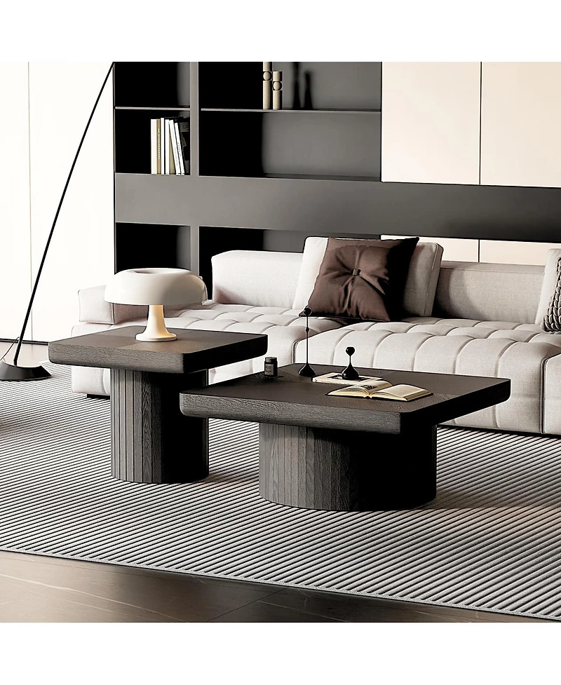 Streamdale Furniture 2-Piece Fluted Wood Nesting Coffee Table Set