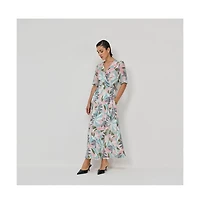 Reistor Women's Floral Print A-Line Wrap Maxi Dress