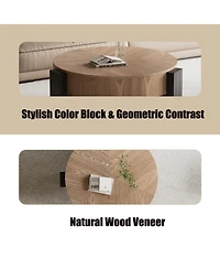 Streamdale Furniture 33'' Round Wood Coffee Table with Hidden Storage and 3 Block Legs